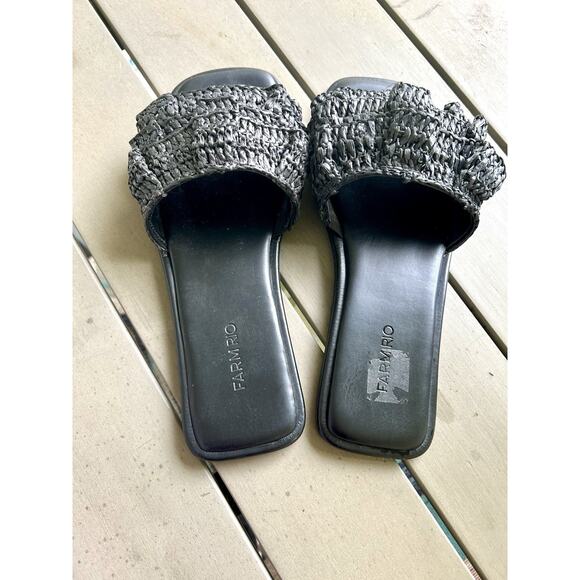 FARM Rio Ruffle Black Crochet Flat Slide Sandals Women's Size 9 - Picture 5 of 8